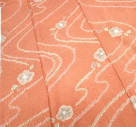 Salmon Pink VERY LONG Vintage Shibori Dyed Japanese Silk Kimono Robe Dress 5414