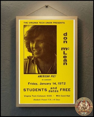 Don McLean 1972 American Pie Repro Tour Poster Live - 24''x16''