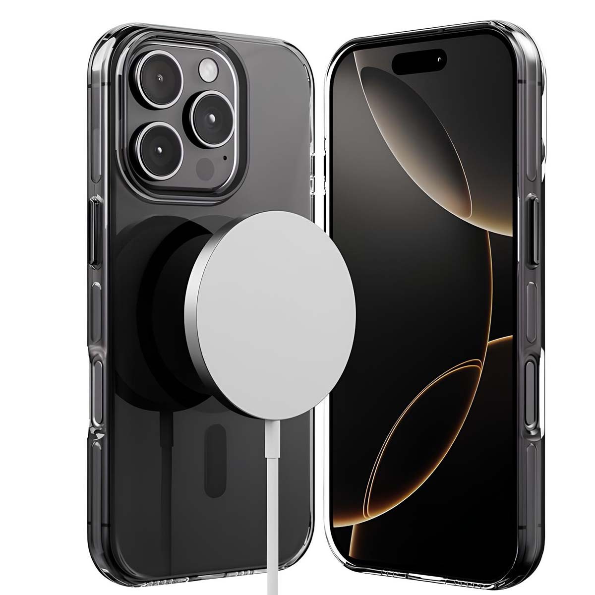 Coque iPhone 16 Pro Max Crong transparente antichoc pour charger sans fil au bureau
