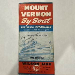 Wilson Line Vintage 1942 Mount Vernon by Boat Brochure