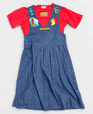 Vintage 90s Arizona Jean Co Western Rodeo Denim Jumper Dress Red Shirt