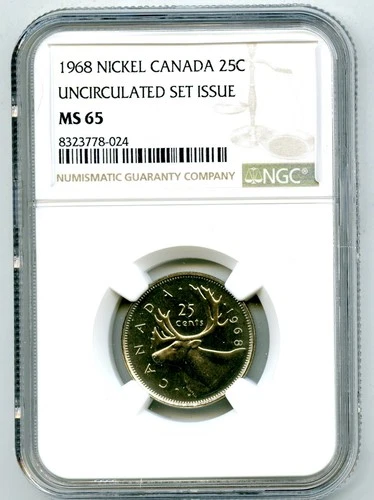 1968 CANADA 25 CENT CARIBOU QUARTER NGC MS 65 UNCIRCULATED SET ISSUE COIN