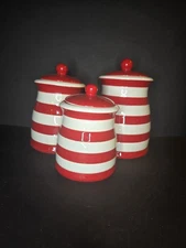 Earthware Red And White Spiral Cookie Jars Set Of 3 With Rubber Seals