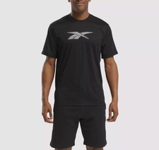 Image of NEW MENS Reebok Front Vector Performance Tee SHORT SLEEVE Black Size-Medium M