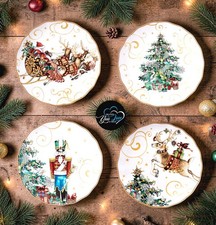 Williams Sonoma S/4 Twas The Night Before Christmas Dinner Plates 11" NIB Mixed