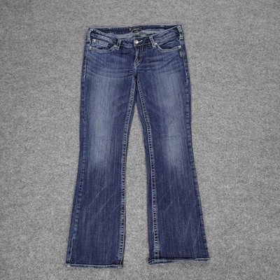 Silver Jeans Womens 33x33 Aiko Boot Cut Blue Denim Low Rise Logo Whiskered Pants
