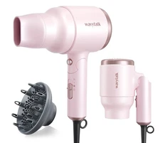 Wavytalk Blow Dryer with Diffuser, Mini Hair Dryer with Folding Handle, 1600W Qu