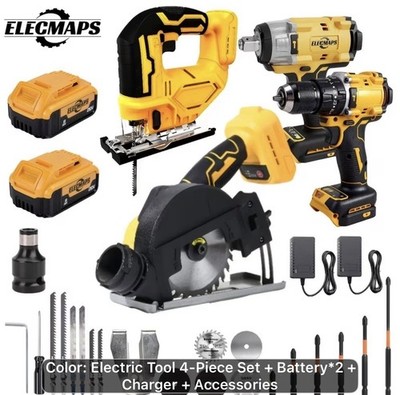ELECMAPS 20V Cordless 4-Tool Set w/2 Batteries & Charger Drill Saw Jigsaw