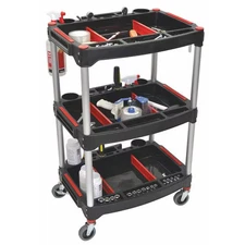 Luxor Mechanics Three-Shelf Cart, Black, Aluminum, 22-3/4 in W x 18 in D x 32 in