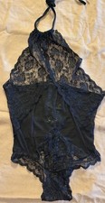 Women’s NWOT Ultra Sexy Black Lace Halter Style Teddy Laces In Back Size S/M