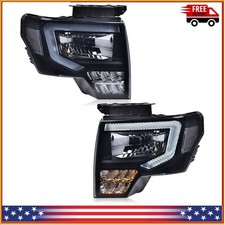 LED DRL Left Right Headlights for Ford F150 2009-2014 Black Housing Headlamp
