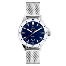 YEMA Navygraf Marine Nationale Blu Acciaio Maglia Pelle Quarzo Orologio Donna
