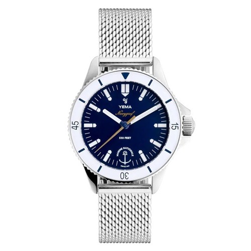 YEMA Navygraf Marine Nationale Blue Steel Mesh Leather Quartz Women's Watch