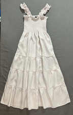 Quince European Linen Smocked Midi Dress XS Pale Blush Tiered Sleeveless Ruffle