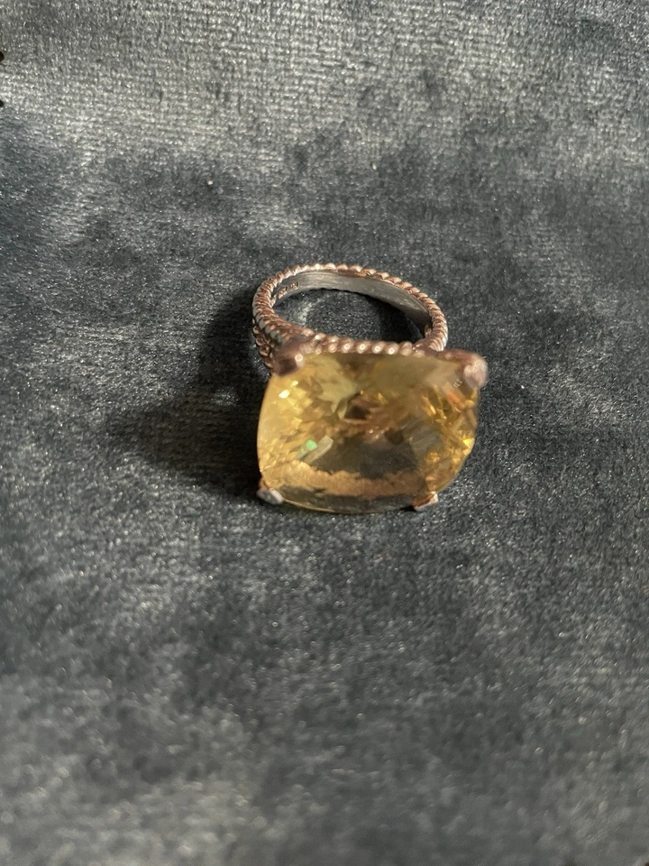 Anillo de cuarzo limón cojín tablero a cuadros de 27,30 quilates plata de ley 925 Sima K SKJ Foto 3 de 4