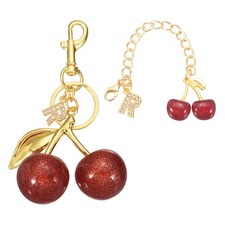 Cherry Keychain, Cherry Bag Charm Initial R Letter Charm Cute Keychain, Gold/Red