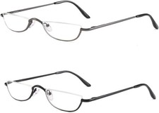 Half Frame Reading Glasses, Half Metal Moon Readers for Women Men 2 Pairs 2.00