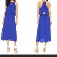 Madewell Midi Dress Women's size 4 Blue Flutter Sleeveless Maxi Halter Flowing