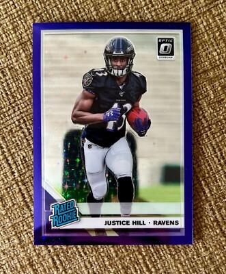 2019 Panini Optic Justice Hill Purple Stars Prizm Rookie RC /25 Ravens