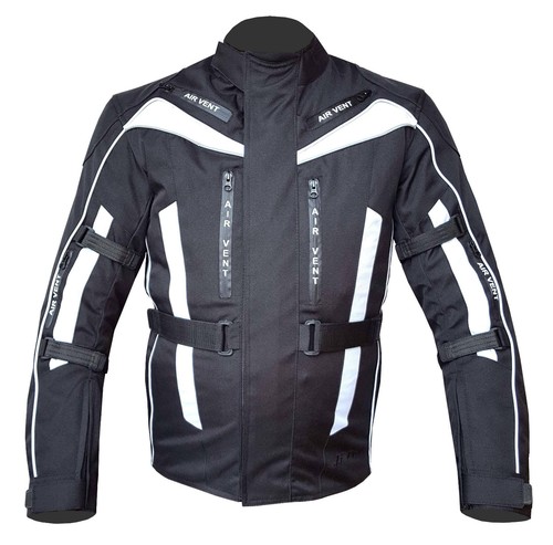 Giacca Moto-GIUBBOTTO-NERO-BIANCO 4 Stagioni 3 Strati in Cordura Protezioni  CE | eBay