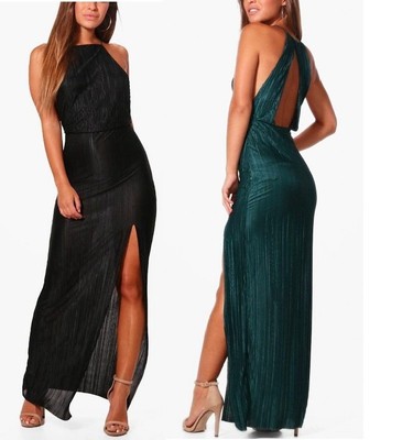 petite pleated thigh split maxi dress