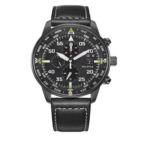 Herren Aviator Chronograph Schwarzes Zifferblatt Eco-Drive Uhr Calendar Quartz - Bild 12 von 17