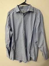 DKNY Blue long sleeve button down dress shirt 18 34/35 slim fit natural stretch