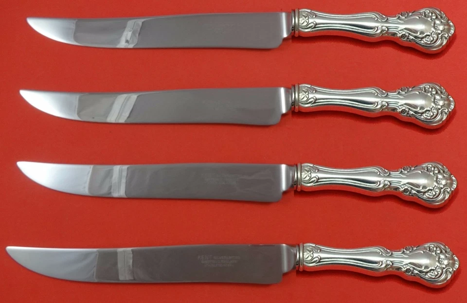 Juego de cuchillos para carne Chateau Rose de Alvin de plata esterlina tamaño Texas personalizado 4 piezas Foto 2 de 4