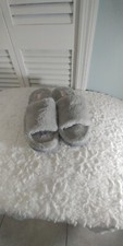 Easy Spirit Super Soft Fluffy fur Slippers Gray slide rubberized sole Women XL