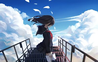Anime clouds paper school uniform stairs heights Custom Gaming Mat Desk