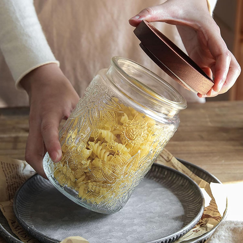 24 OZ Glass Storage Jar with Airtight Bamboo Wooden Lids, Vintage Food Container - Picture 3 of 12