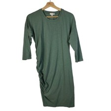 Anthropologie Sundry Green Ruched Long Sleeve Knee Length Dress 1/S