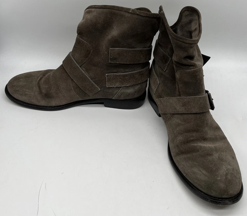 Giuseppe Zanotti Grey 'Cobain' Suede Buckle Accent Block Heel Bootie sz 37 - Image 2 of 4