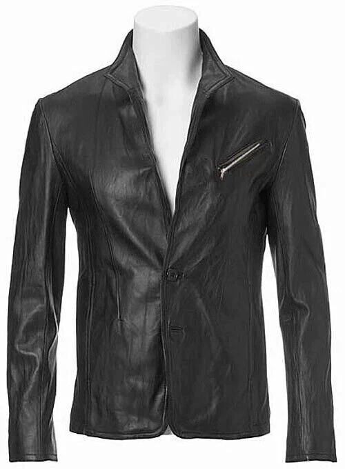 New Men's Genuine Black Lambskin Real Leather Blazer Stylish Two Button Blazer