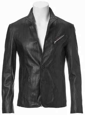 New Men's Genuine Black Lambskin Real Leather Blazer Stylish Two Button Blazer