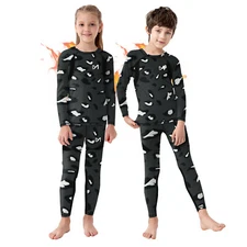 2 Sets Kids Thermal Underwear Set Long Johns Base Layer Tops Bottom for Skiing