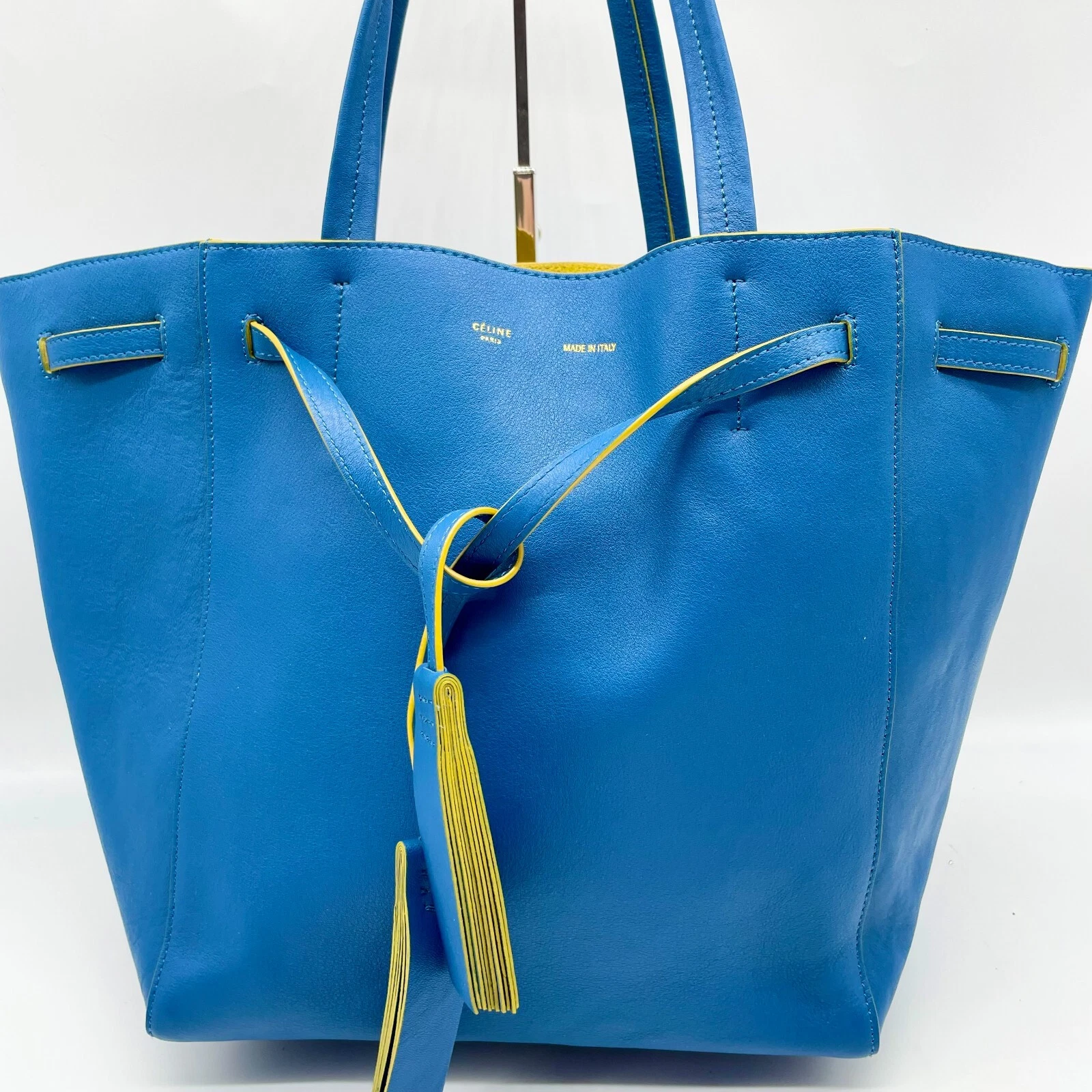 Celine Tote Bag Cabas Phantom borsa a mano in pelle blu F GC 0141 Y2K autentica