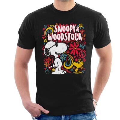 Peanuts 70s Floral Snoopy And Woodstock Men's T-Shirt