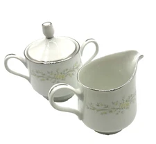 Sintra Creamer & Sugar by Four Crown 340 Yellow Flowers Silver Trim Mid Century