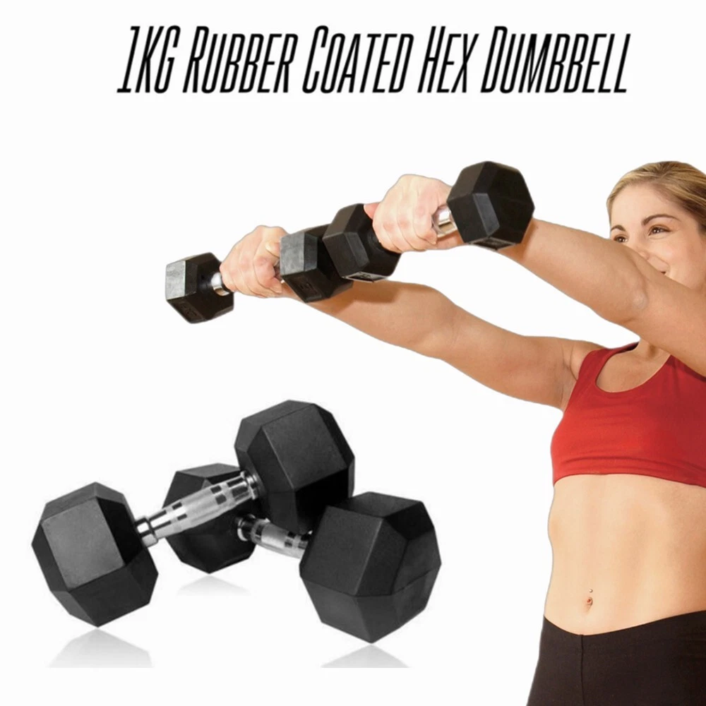 2 x 2.5kg Rubber Hex Dumbbells Pairs Weight Lifting Strength Training Home Gym