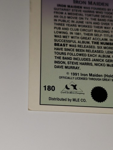 1991 Brockum RockCards #180 Iron Maiden Rock 🎸 Hair Metal Band Trading Cards - Picture 9 of 11