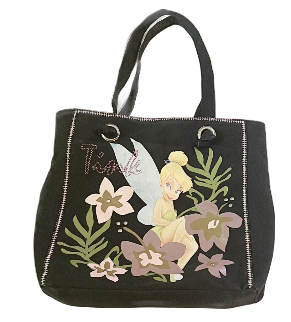 Disney Tinkerbell Tink Black Shoulder Bag Purse 11” X 12