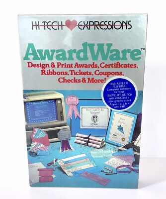 1986 AWARDWARE New/SEALED Apple II Flip Disc IBM & More Rare! Hi-Tech Expression