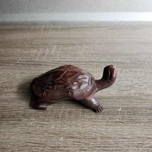 Vintage Chinese Carved Wood Turtle Figure Glass Eyes Chipped tail - Picture 7 of 11