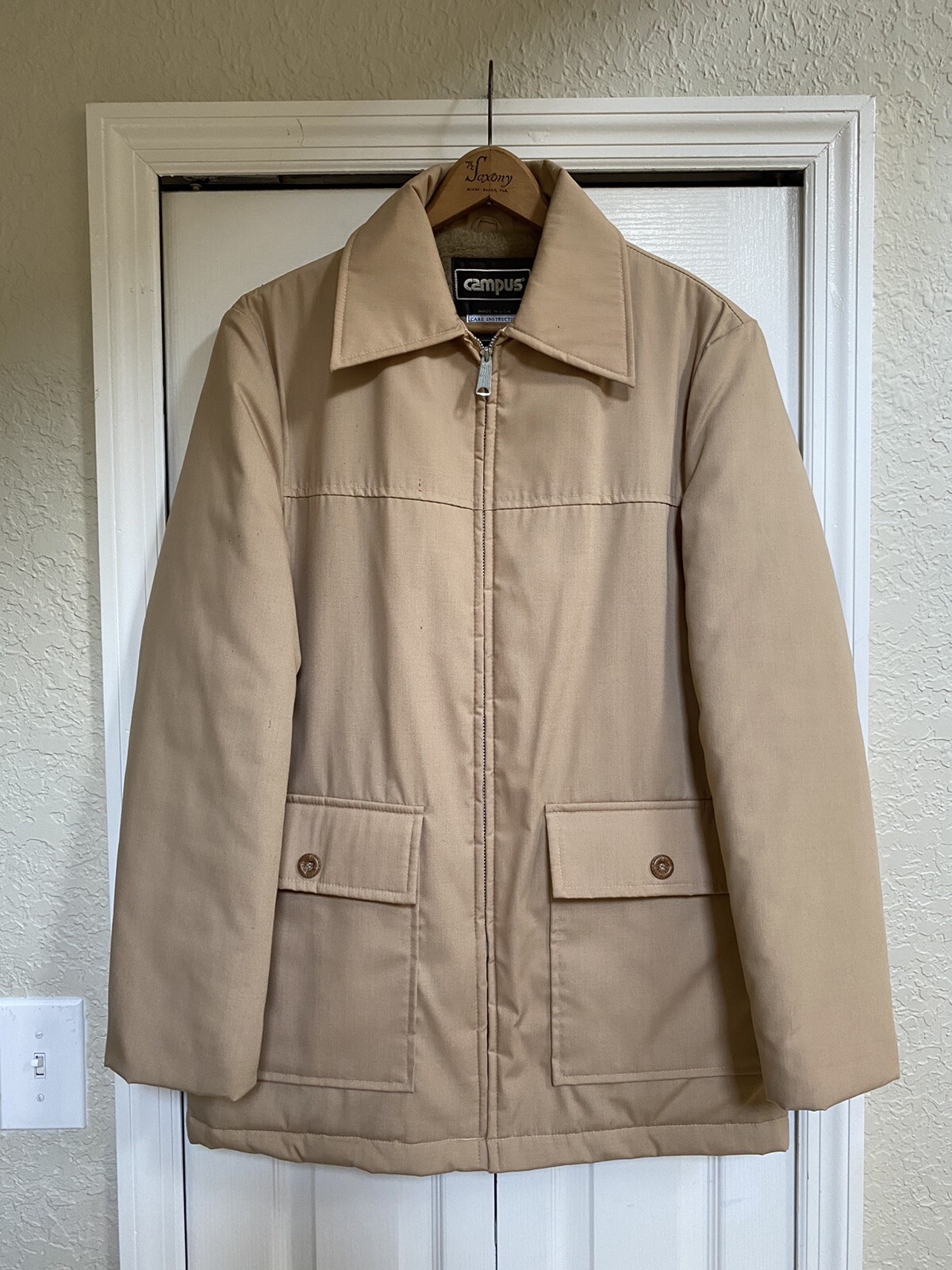 VTG 70’s/80’s Campus Beige Lined Basic Jacket Mad… - image 1