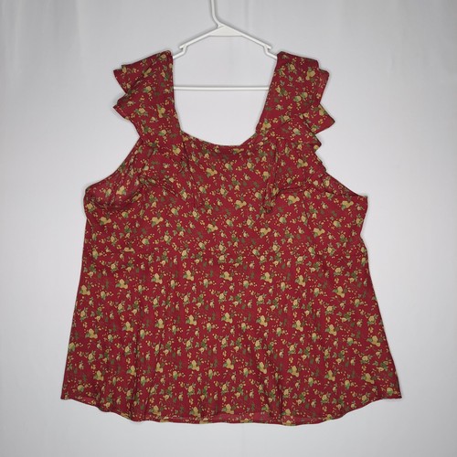 Top sin mangas Venezia para mujer 26/28 rojo micro floral de gasa con cuello en V volantes Y2K - Imagen 2 de 5