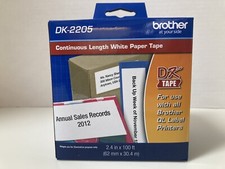 Brother DK Tape DK-2205 Continuous Length White Paper Tape 2.4In X 100Ft New