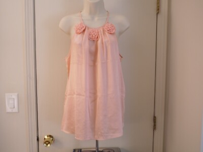 NWT KENAR Pink 100% Silk Satin 3D Flowers Beads Keyhole Back Sleeveless Top Sz L