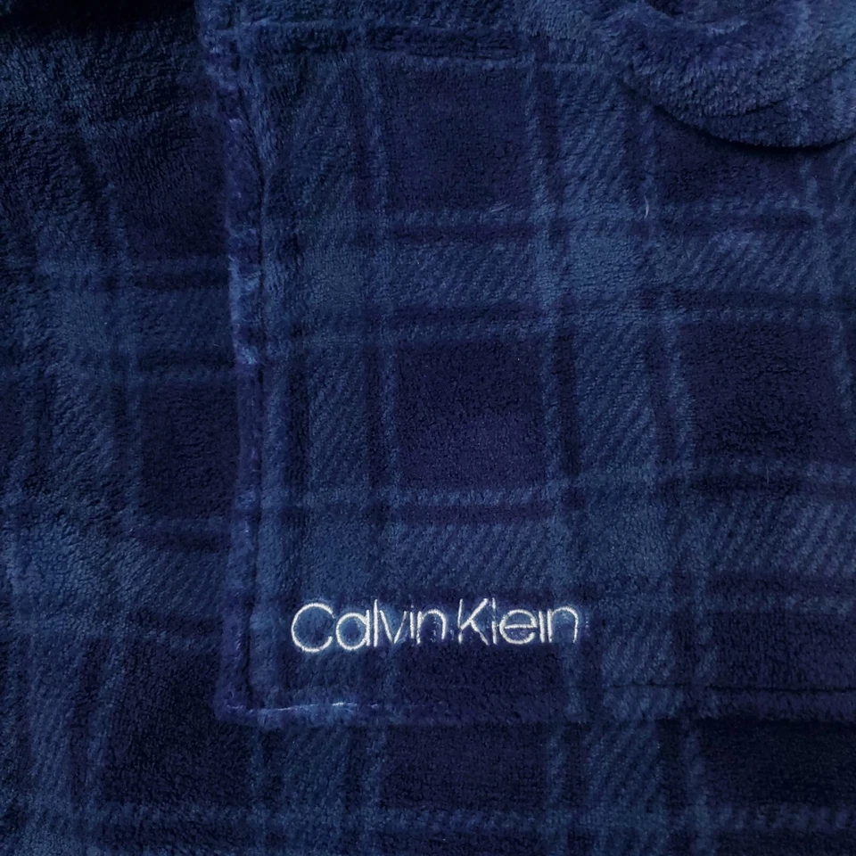 Albornoz Calvin Klein CK para hombre L/XL bata a cuadros bolsillos de felpa con cinturón polar Foto 4 de 4