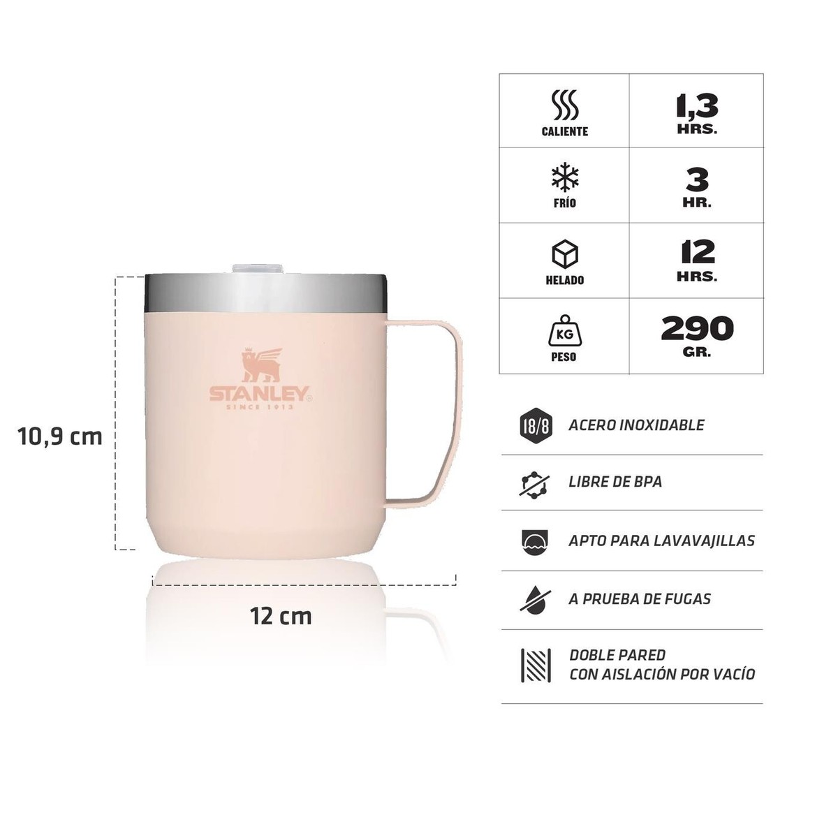 STANLEY THE LEGENDARY CAMP MUG 12oz Rose Quartz Pink COFFEE TEA